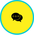 Chat icon on yellow background with border.