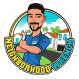 Cartoon mechanic with a wrench logo.